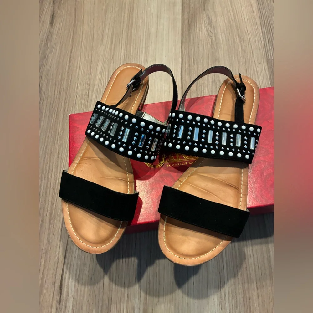 Carlos by Carlos Santana Beaded Women's Sandals with Black Straps - Picture 1 of 4